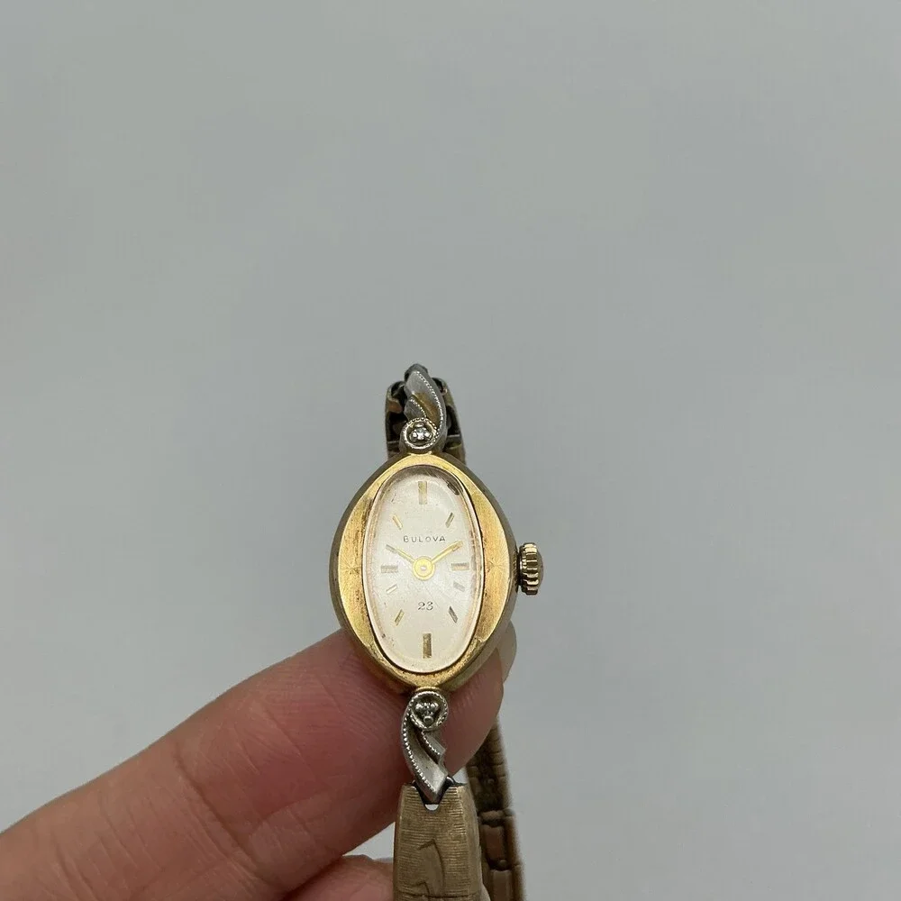 Vintage Bulova 23j Womens Watch 14mm Cream Dial 10K RGP Stretch Manual Wind